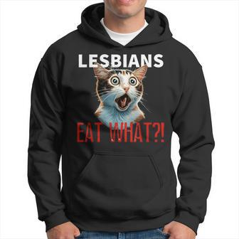 Lesbians Eat What Gay Cat Lesbian Cat Pride Ally Pride Month Hoodie - Seseable