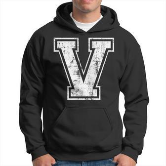 Letter V Uppercase Alphabet Initial School College Varsity Hoodie - Seseable