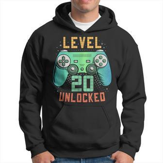 Level 20 Unlocked 20Th Birthday Gamer 20 Year Old Male Hoodie - Seseable