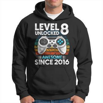 Level 8 Unlocked Awesome Since 2016 8Th Birthday Boys Hoodie - Seseable