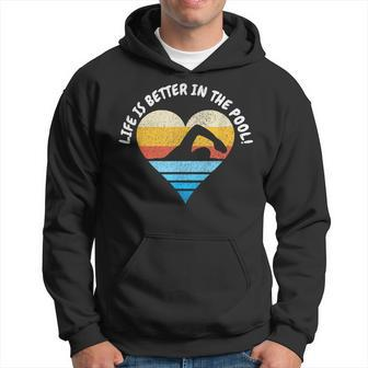Life Is Better In The Pool Retro Distressed Heart-Love Swim Hoodie - Seseable