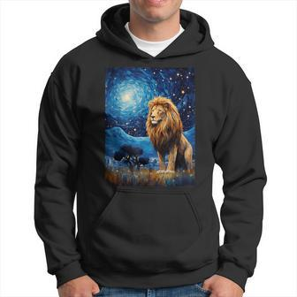 Lion Starry Night Van Gogh Style Graphic Hoodie - Seseable