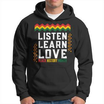 Listen Learn Love Black History Month African American Afro Hoodie | Mazezy