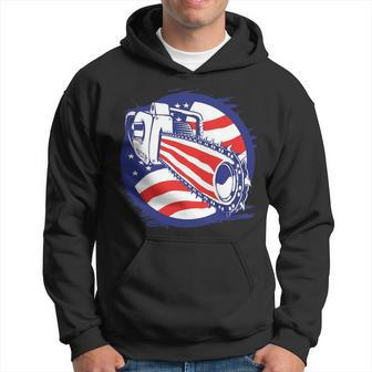 Logger Arborist Lumberjack Chainsaw July 4Th Red White Blue American Flag Hoodie | Mazezy