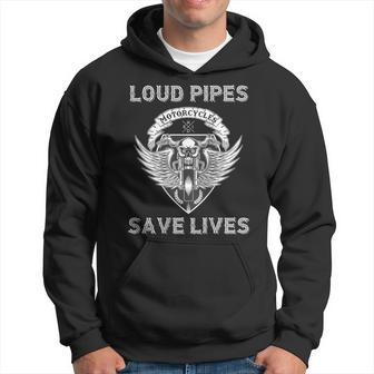 Loud Pipes Save Lives Motorcycle Skull Wing On Back Hoodie - Monsterry