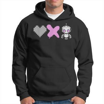 Love Death Robots Pink Pixel Heart X And Cute Robot Hoodie - Monsterry DE