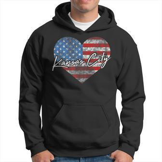 I Love Kansas City American Flag Heart Souvenir Hoodie - Monsterry UK