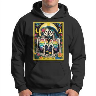 The Lovers Tarot Card Roses Lesbian Goth Kissing Skeletons Hoodie - Monsterry UK