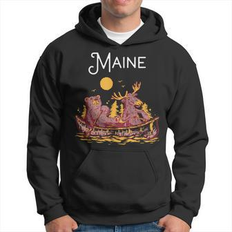 Maine Canoe Moose Elk Bear Lake Canoeing Hoodie | Mazezy