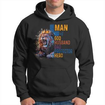 Man Of God Husband Dad Lion Religious Christian Father's Day Hoodie - Thegiftio UK