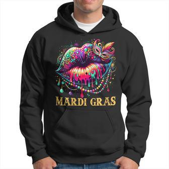Mardi Gras Lips Queen Beads Mask Carnival Colorful Hoodie - Monsterry AU