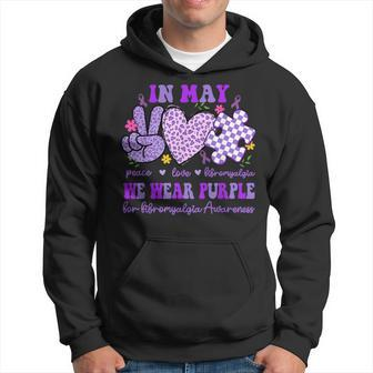 In May We Wear Purple For Fibromyalgia Awareness Peace Love Hoodie | Mazezy