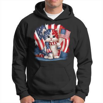 Memorial Day Cat 4Th Of July Patriotic Usa Flag Fun Hoodie - Seseable