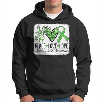 Mental Health Awareness Peace Love Hope Support Green Ribbon Hoodie - Seseable