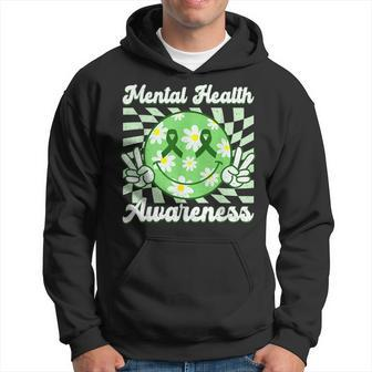 Mental Health Awareness Smile Face Checkered Green Ribbon Hoodie | Mazezy
