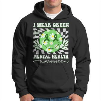 Mental Health Awareness Smile Hippie Checkered Green Ribbon Hoodie - Seseable
