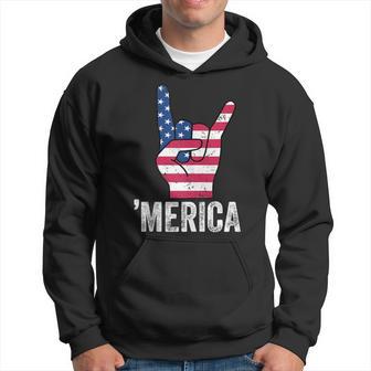 Merica Rock Sign America Flag Boys 4Th Of July For Men Hoodie - Thegiftio UK