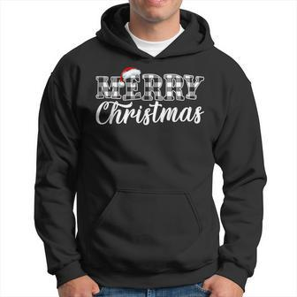 Merry Christmas Buffalo Plaid Black And White Santa Hat Xmas Hoodie - Seseable