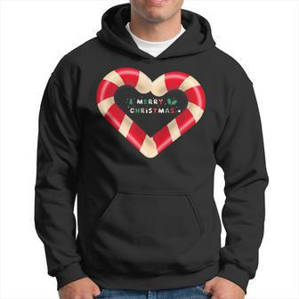 Merry Christmas Candy Cane Hearts Hoodie - Seseable