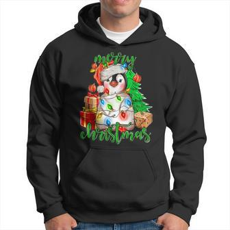 Merry Christmas Penguin Xmas Tree Lights Xmas Holiday Pajama Hoodie - Seseable
