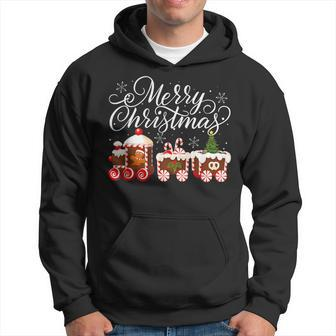 Merry Christmas Train Santa Claus Gingerbread House Pajamas Hoodie - Seseable