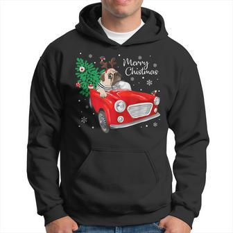 Merry Christmas Vintage Pug Dog Reindeer Red Truck Xmas Tree Hoodie - Monsterry AU