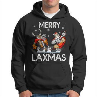 Merry Laxmas Ugly Christmas Lacrosse Santa Reindeer Hoodie - Thegiftio UK