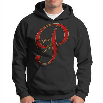 Monogram Initial Letter P Red Heart Hoodie - Monsterry DE