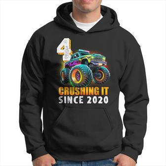 Monster Truck 4 Year Old Boys 4Th Birthday Party Born 2020 Hoodie | Mazezy
