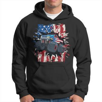 Monster Truck 4Th Of July Boys American Flag Usa Hoodie - Monsterry UK
