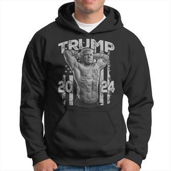 Muscle Trump President Bodybuilding American Flag Trump 2024 Hoodie - Monsterry