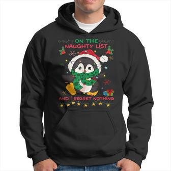 On The Naughty List And I Regret Nothing Peguin Christmas Hoodie | Mazezy