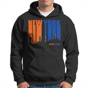 New York Orange & Blue Skyline Vintage Silhouette Hoodie - Monsterry CA