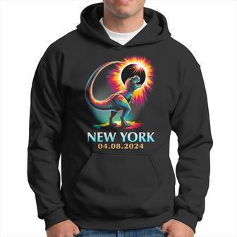 New York Totality Total Solar Eclipse 2024 T Rex Dinosaur Hoodie - Seseable