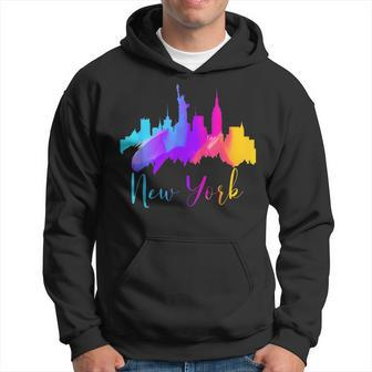 New York Watercolor Skyline Souvenir Nyc Liberty Big Apple Hoodie - Monsterry UK