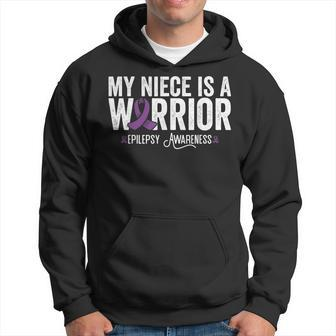 My Niece Is A Warrior Epilepsy Awareness Purple Ribbon Hoodie - Seseable