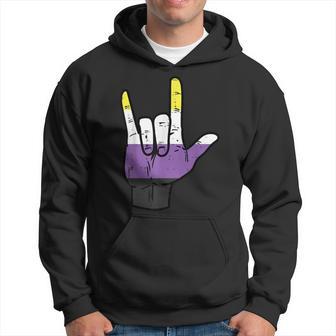 Nonbinary Ich Liebe Dich Hand Sign Language Enby Nb Pride Flag Hoodie - Geschenkecke