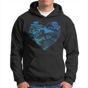 Ocean Life Heart Love Sea Turtle Octopus Whale Fishes Hoodie - Monsterry CA