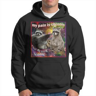 My Pain Is Chronic But My Ass Is Iconic Meme Raccoon Hoodie - Monsterry