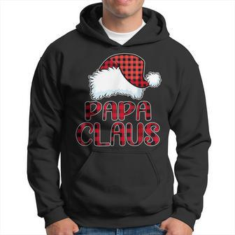 Papa Claus Santa Hat Red Buffalo Plaid Christmas Pajama Hoodie - Seseable