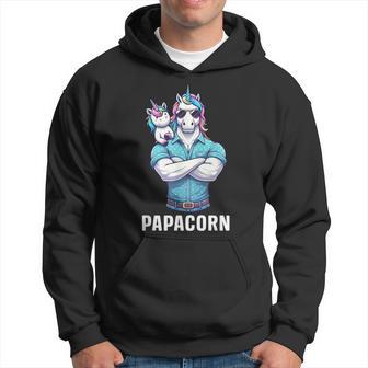 Papacorn Papa Tochter Einhörner Bodybuilding Vater Vatertag Hoodie - Seseable