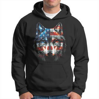 Patriotic 4Th Of July Wolf American Us Flag Wolf Lovers Hoodie - Thegiftio UK
