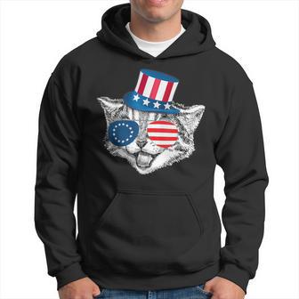 Patriotic Cat Betsy Ross American Flag Battle 13 Stars Hoodie - Monsterry