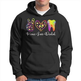 Peace Love Dental Tie Dye Dentist For Women Hoodie - Thegiftio UK