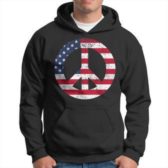 Peace Sign Patriotic Usa Flag Peace & Love Hoodie - Monsterry