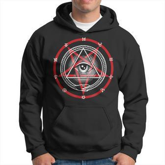 Pentagram With Occult Symbols God Eye & Snake Eating Itself Hoodie - Monsterry UK