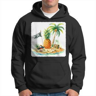 Pineapple Pirate On Distant Isle Hat Map Palm Trees Sand Hoodie - Monsterry AU