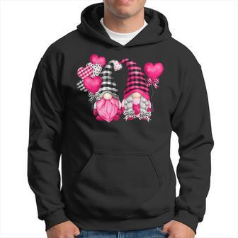Pink Buffalo Plaid And Heart Balloons Valentine's Day Gnome Hoodie - Monsterry CA