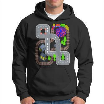 Playmat Train And Car Race Track On Daddy's Back Hoodie - Monsterry AU