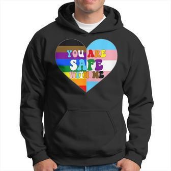 Progress Pride Love Flag Heart Lgbtq You Are Safe With Me Hoodie - Monsterry